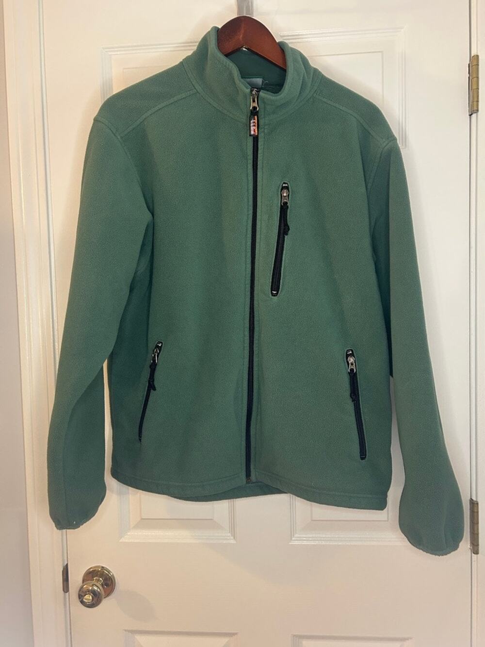 Vintage LL Bean Green Fleece Jacket Men's Large Full Zip 3 Pocket Outdoor Hiking